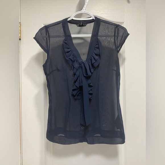 H&M Size 4 Navy Blue Sheer Blouse. - Picture 1 of 4